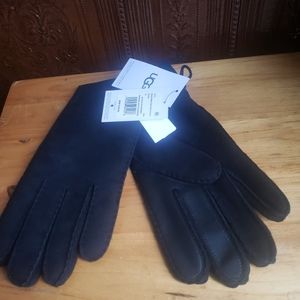 NWT UGG Men Black Leather Sheepskin Side Tab Gloves XL